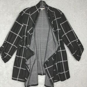 Soleillee‎ Womens Cardigan Open Front 3/4 Sleeve Black White Windowpane Plus 1X